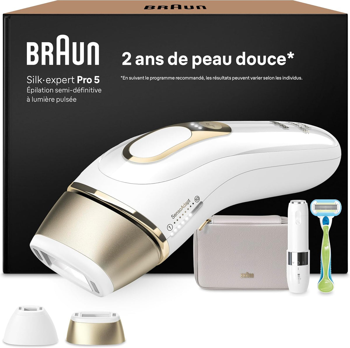 Braun épilateur à lumière pulsée, Marron/Blanc, Epilateur Lumiere Pulsee Silk·expert Pro 5 PL5156, Blanc et Or