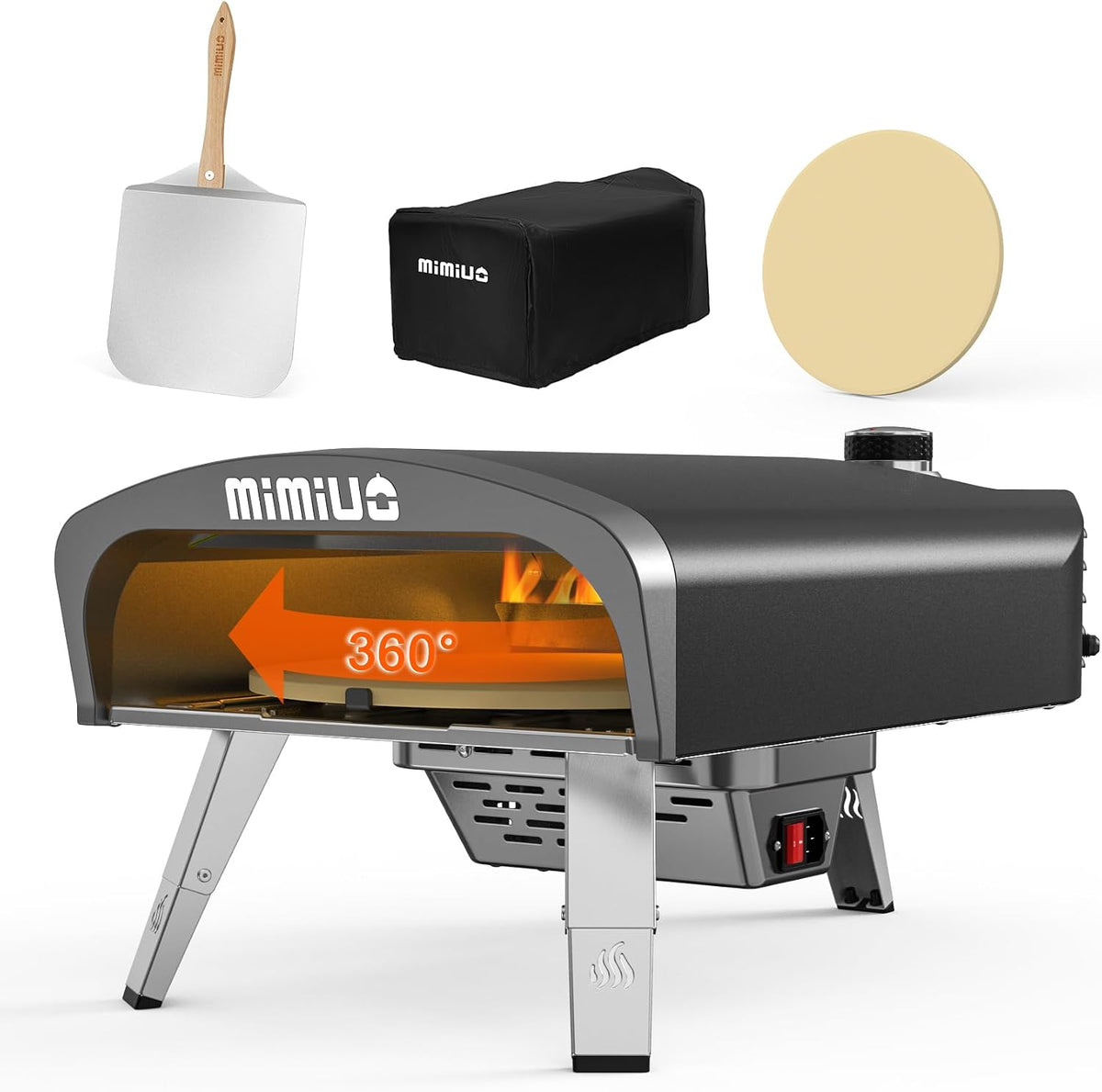 Mimiuo four à pizza, 33 cm, Noir, d'extérieur au gaz, système de rotation automatique et régulateur britannique