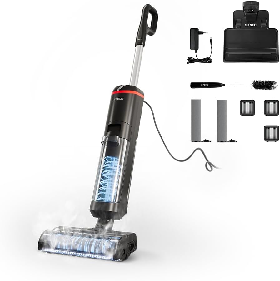 Polti Balais vapeur, Noir, Rollysteam WD20 Balai Vapeur et Nettoyeur Sec et Humide avec Câble, Aspire et Lave