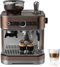 PHILIPS machine à café, 280 g, Noir/Argenté, Machine à expresso semi-automatique Barista Brew, bac à grains