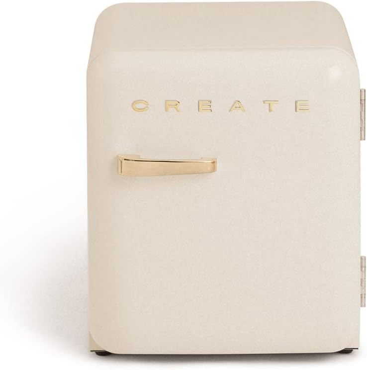 CREATE réfrigérateur, 85 W, 50 cm, 48 L, 50x44x49,8 cm, Argenté/Blanc, / RETRO FRIDGE 50 SILVER/ blanc cassé poignée or /