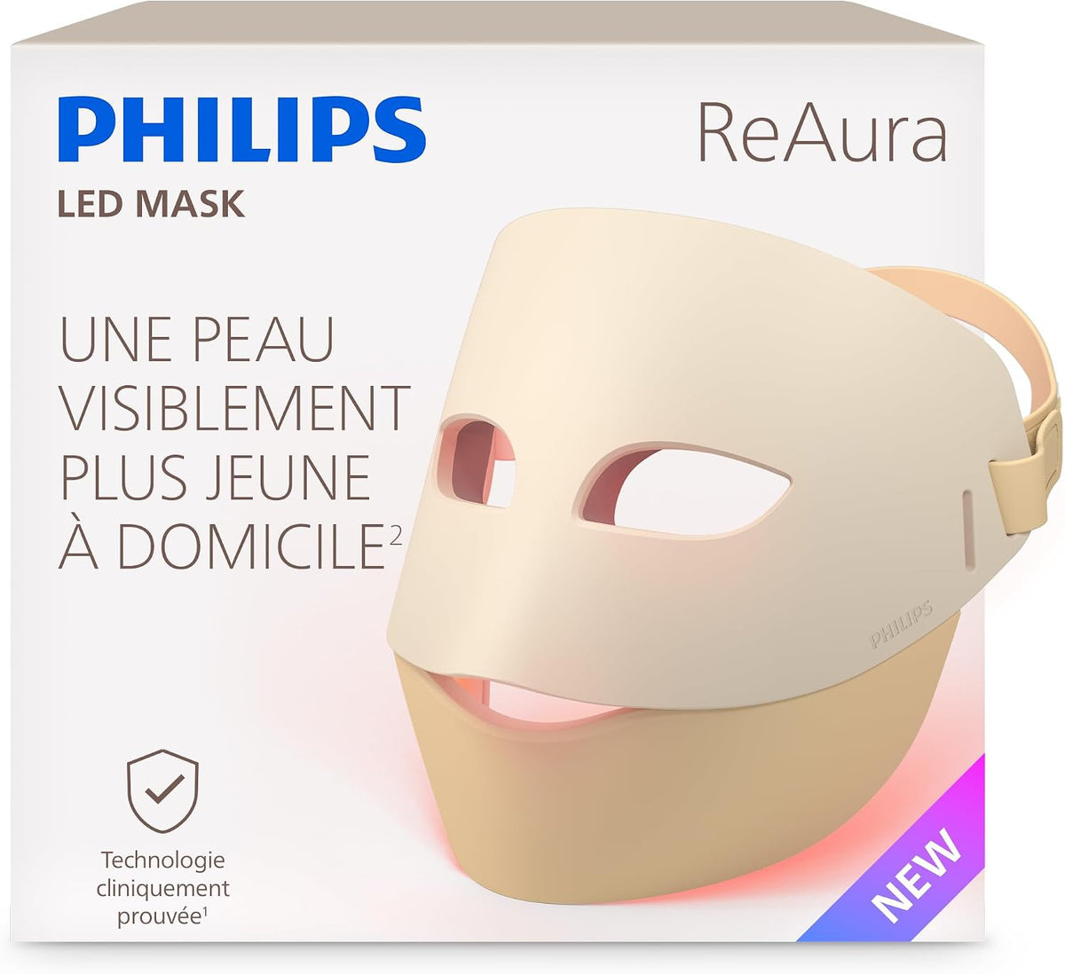PHILIPS Masques, Bleu/Rouge, masque LED 3-en-1 visage, contour des yeux et cou, 3 modes spécialisés, technologie lumières bleue