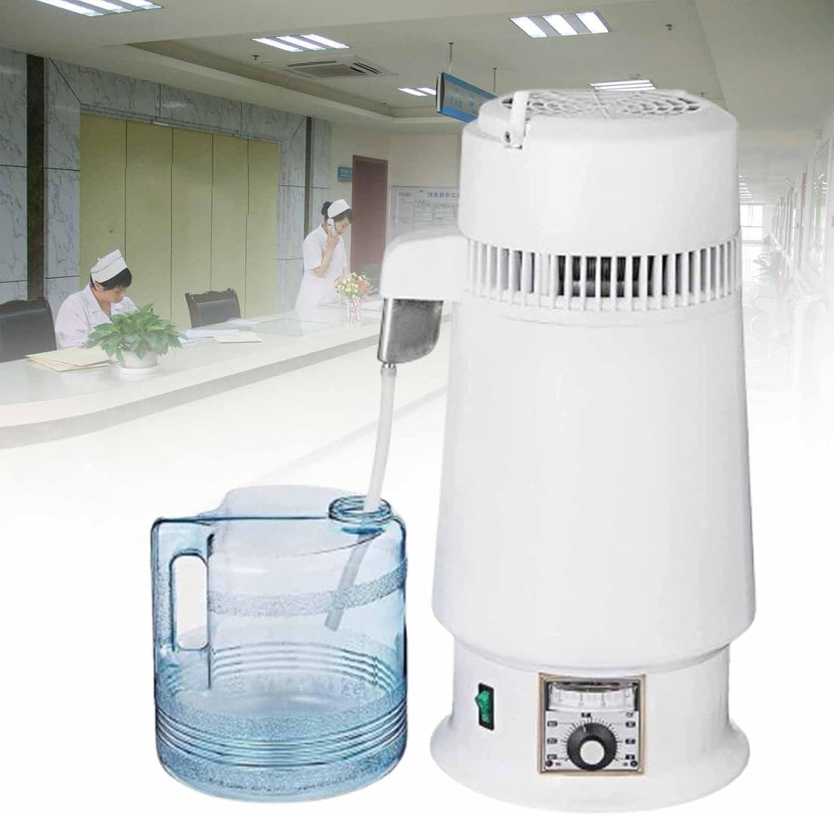 MhWrughts Purificateurs d'eau, 290 x 290 x 500 mm, 4 L, 750 W, Argenté, Distillateur d'eau de comptoir
