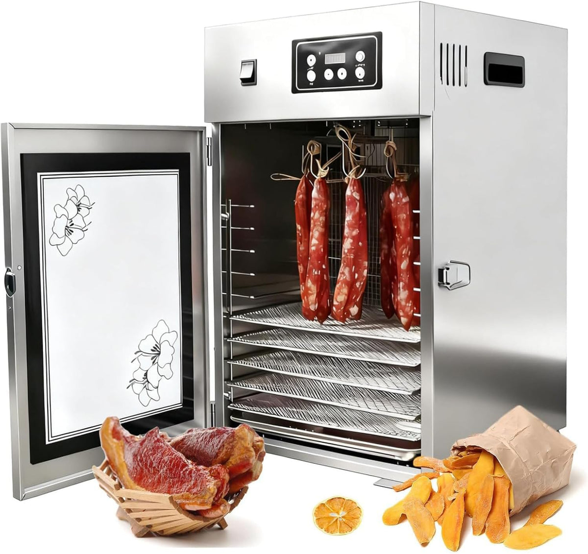 HEIHEIZI déshydrateur alimentaire, 800 W, Noir, Compact Domestique, 14 Crochets et 10 Grilles et 1 Plateau et 1 Poussoir à Saucisses