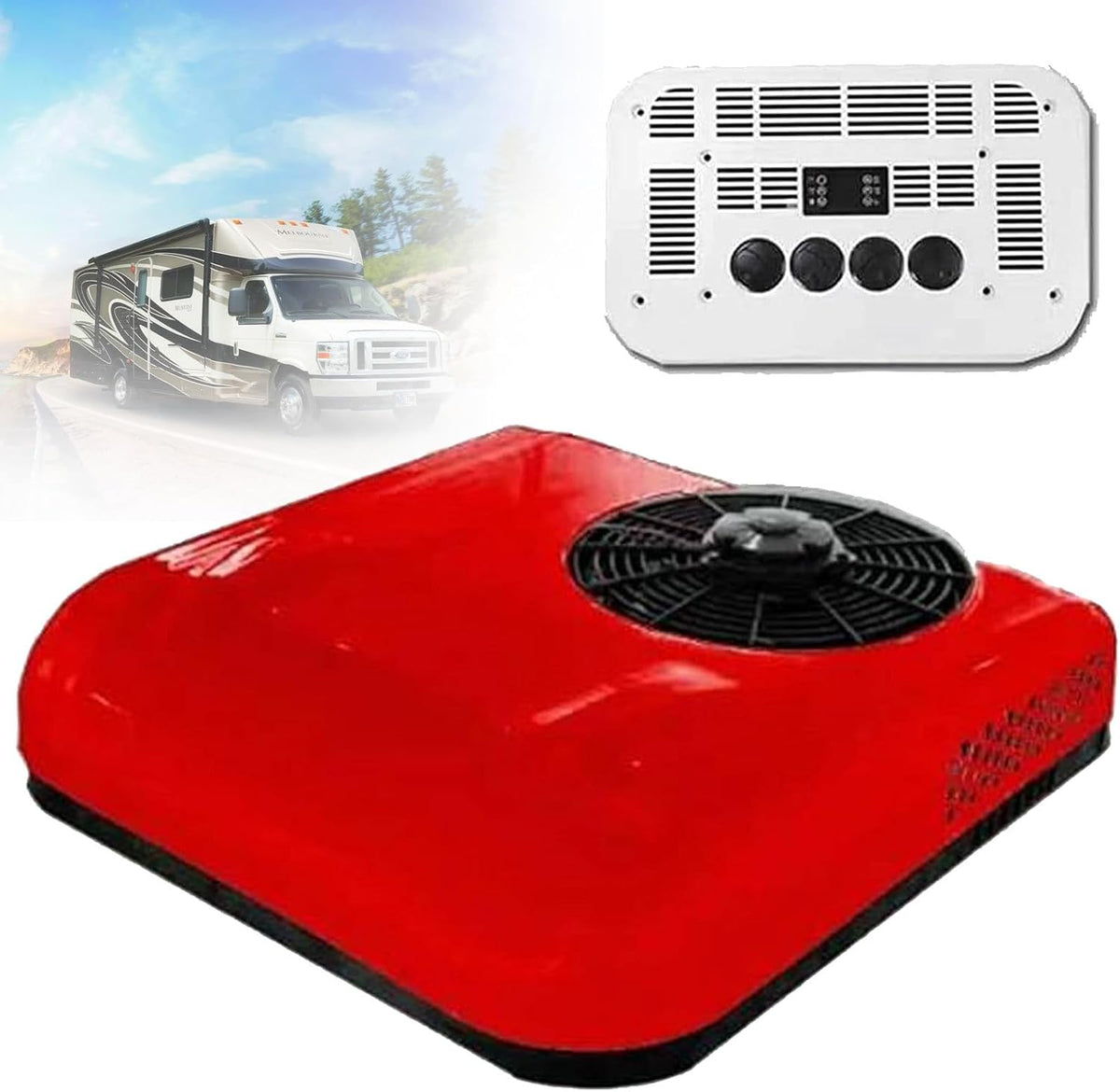 climatiseur portable HENGCMM, 68,5 cm × 68 cm × 14,5 cm, 850 W, 24 V/12 V, seulement 20 dB, 12 V, blanc/rouge