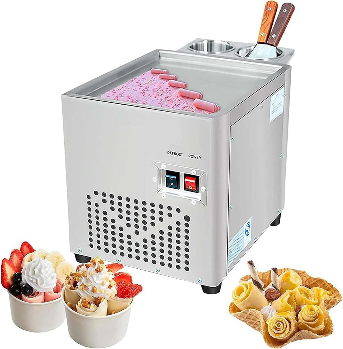 RayGenius sorbetière, 488*302*328 mm 488*302*328 mm, 220v, Acier Inoxydable, Argenté, Machine à Glaces Reel