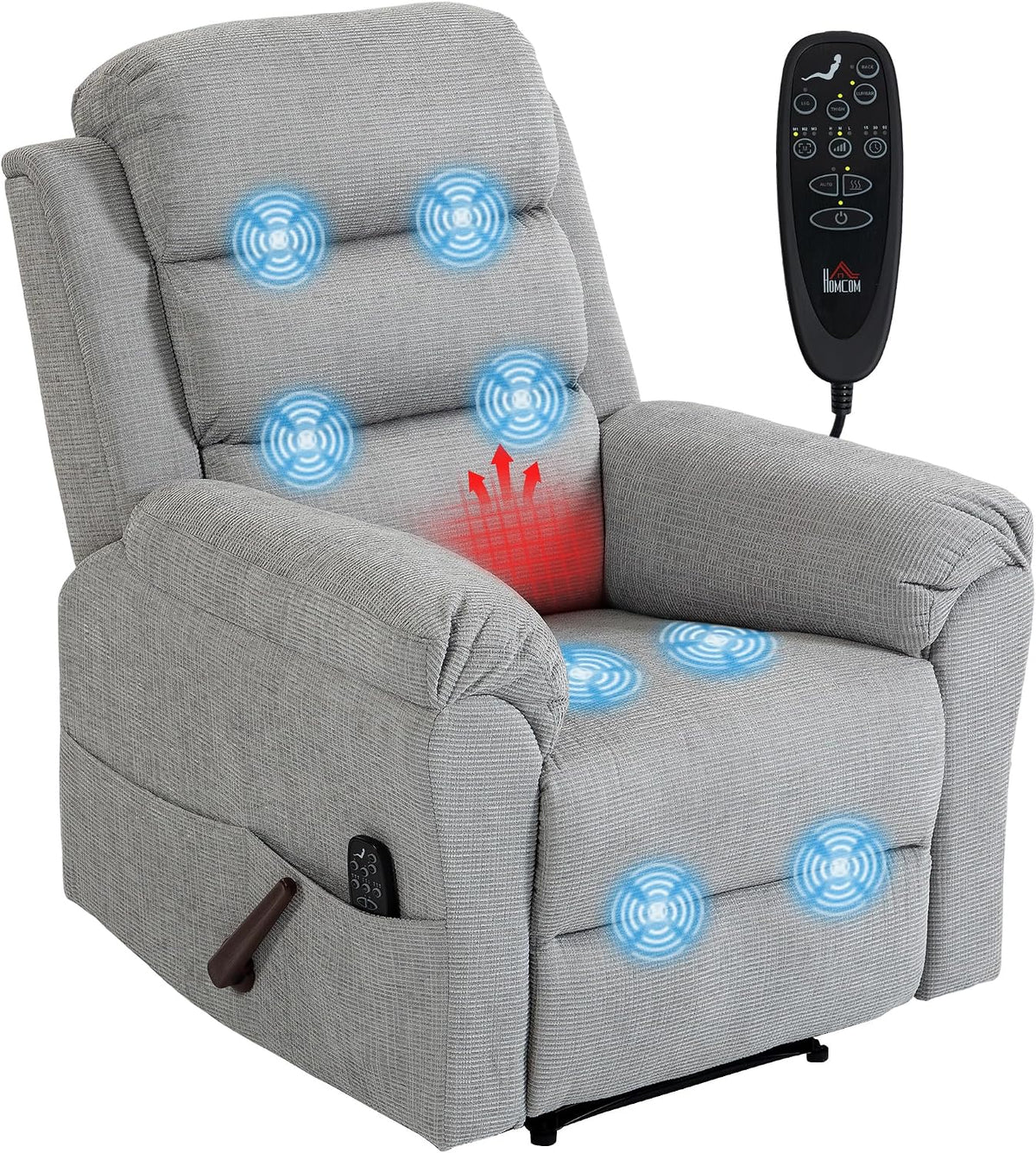 HOMCOM Fauteuils et sièges de massage, Gris, Fauteuil massant inclinable Manuel 135° Chauffage