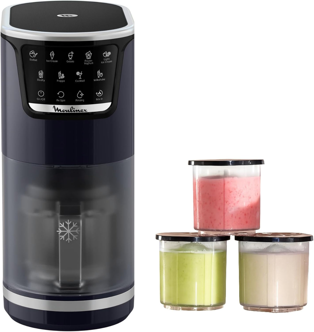 Moulinex sorbetière, 1.4 L, Bleu, - Dolci Machine à glaces 10 programmes 3 bols nuit, préparer crèmes glacées