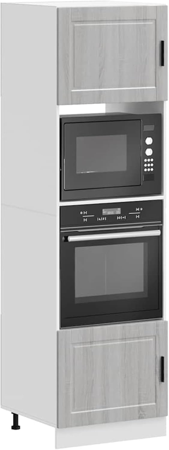 armoire Fecpoo, 60 x 57 x 207 cm, bois, gris sonoma, Lot de 2 s encastrées pour cuisinière, design peu encombrant avec pieds réglables