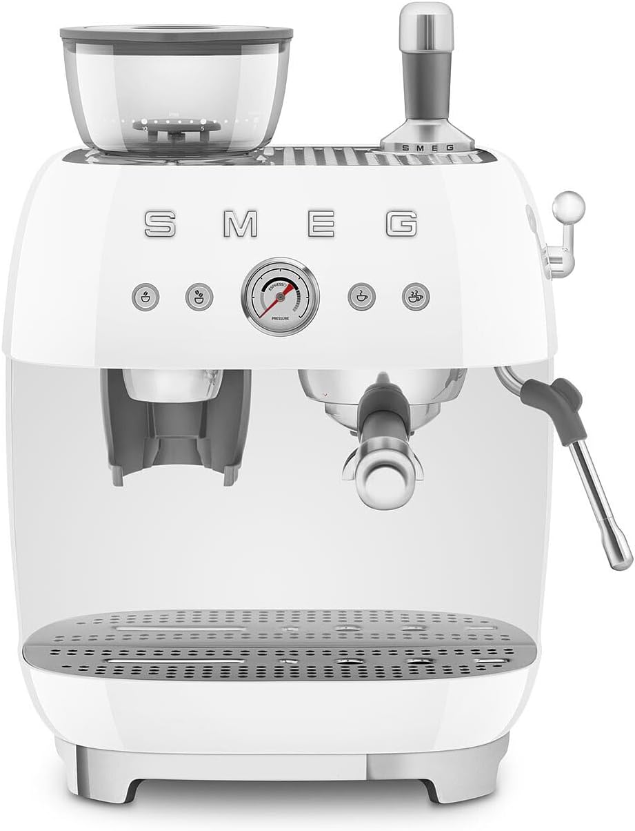 Smeg machine à café, 1 L, 1350 W, Blanc, Expresso Manuelle EGF03WHEU, Broyeur à Grain Intégré, Thermoblock