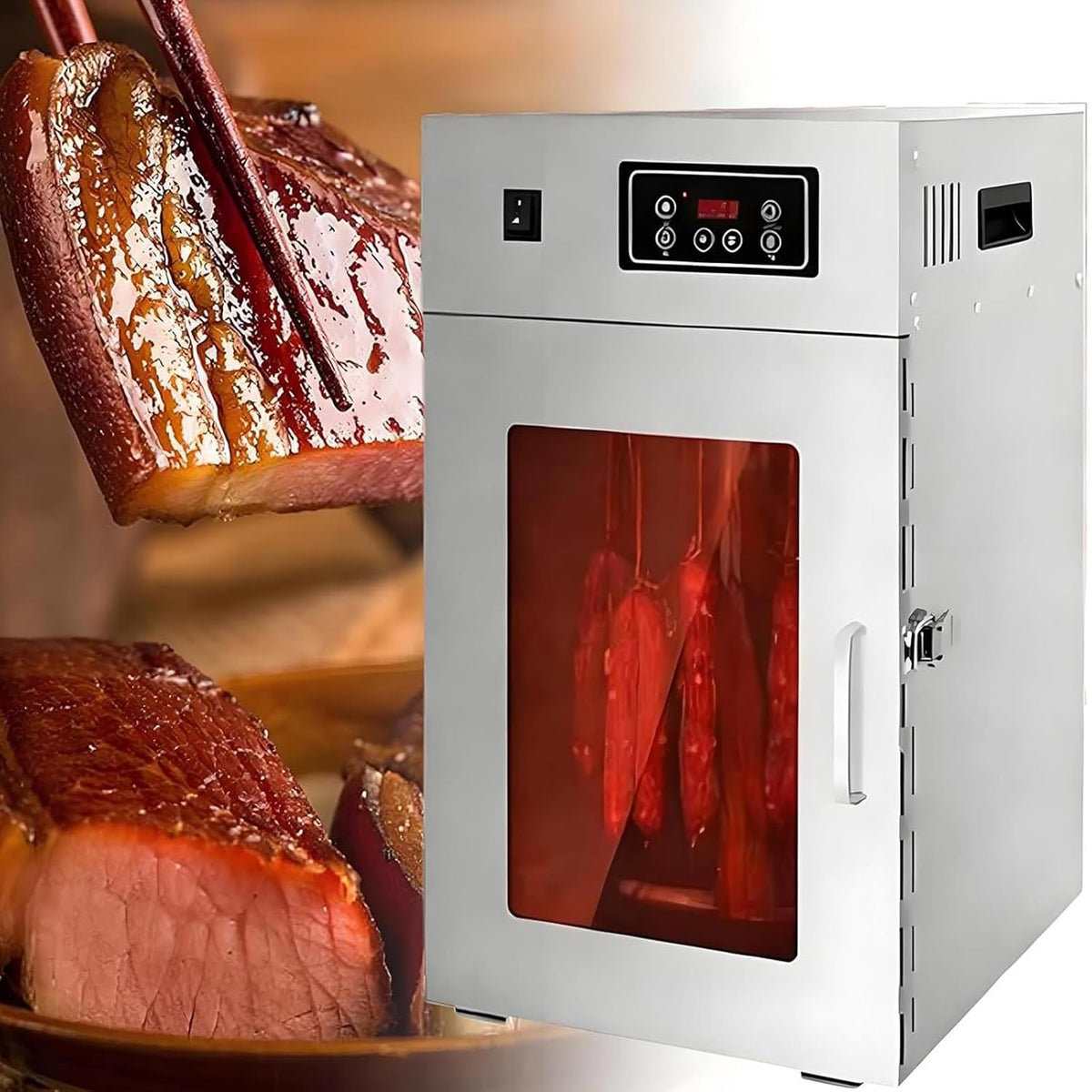 ZenSeFarin déshydrateur alimentaire, 800 W, 7.5 kg, Acier inoxydable, Argenté, Sechoir Viande Charcuterie, Séchoir Viande Rotatif 360°