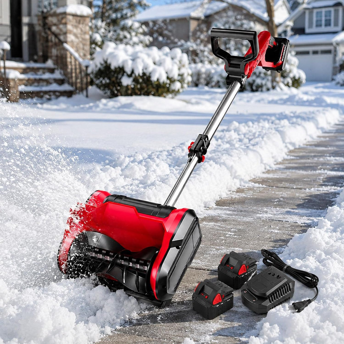 moupeaktain fraise à neige, 20 V, 1200 W, 30 Cm, 8 M, 4,0 Ah, Noir, Pelle à Neige électrique, 2 Batteries