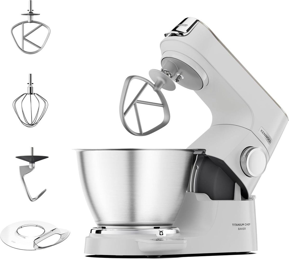 Kenwood Robots multifonctions, 001WH, 1200 W, Blanc, Titanium Chef Baker KVC65, Robot Patissier Avec Balance Intégrée