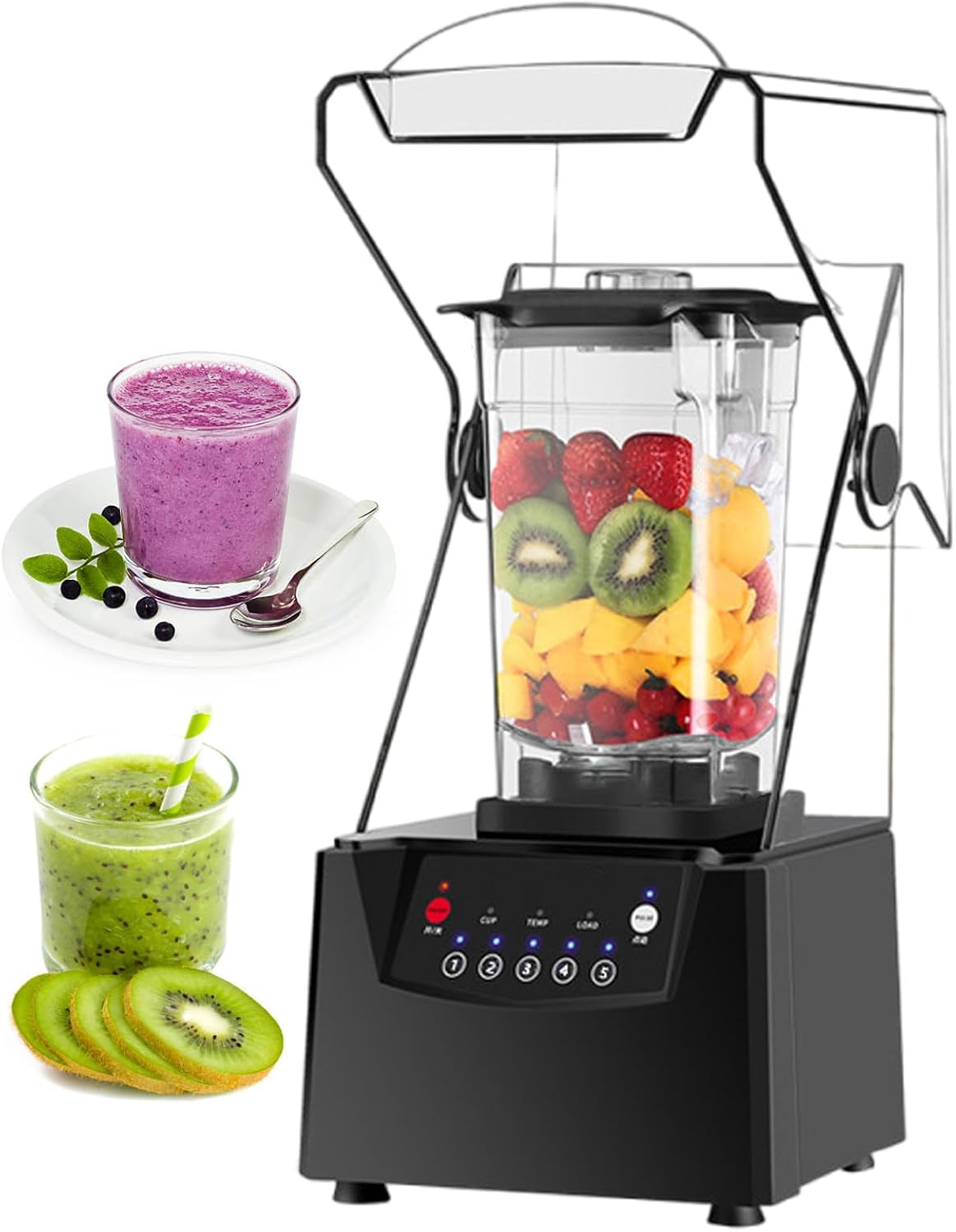 pealiritansemen blender, 1.8 L, 2200 W, 000 TR/Min, Noir, Professionnel pour Smoothies, Capot Broyeur À Glace Électrique Silencieux