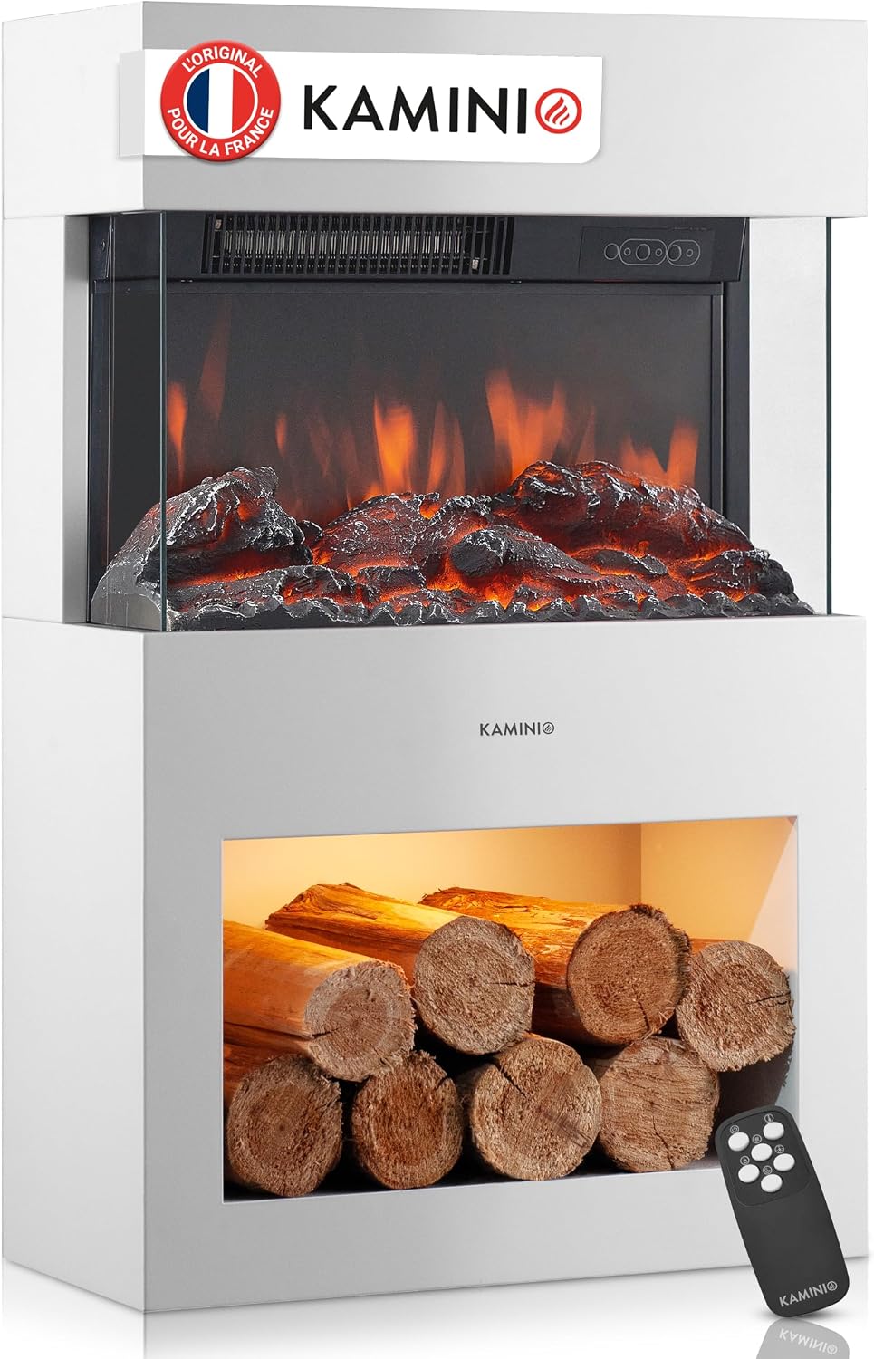 KAMINIO cheminée électrique, Blanc, ® Henri avec Chauffage he [poêle décoratif], Cheminée décorative sur pied avec effet de flamme