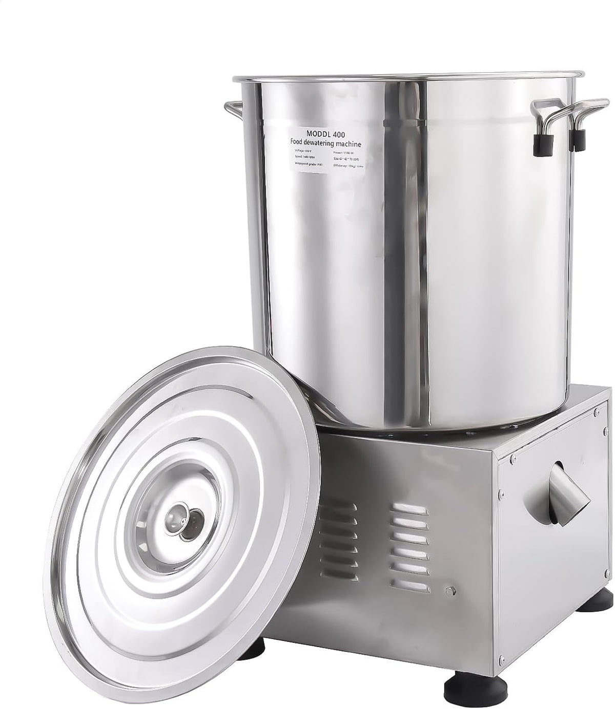 Wezalget Essoreuses à salade, 1-4 kg, 750 W (230 W réellement mesuré), 110 V/220 V., 15 L, acier inoxydable 304, Argenté