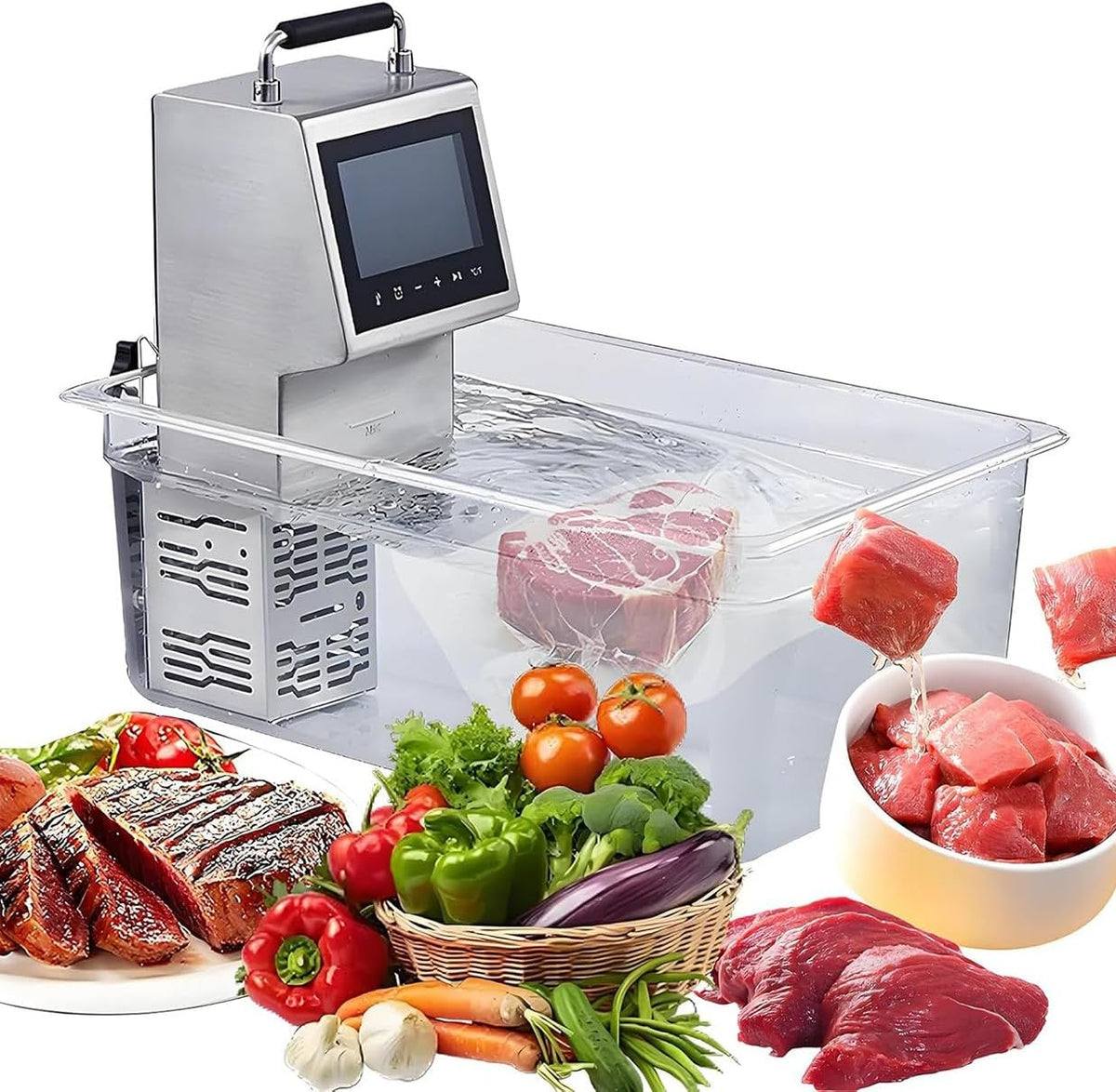 Eoweiot Bains-marie sous vide, 2000 W, 80 L, Noir, Cuiseur sous Vide de précision, Poissons, œufs et boulettes de Viande
