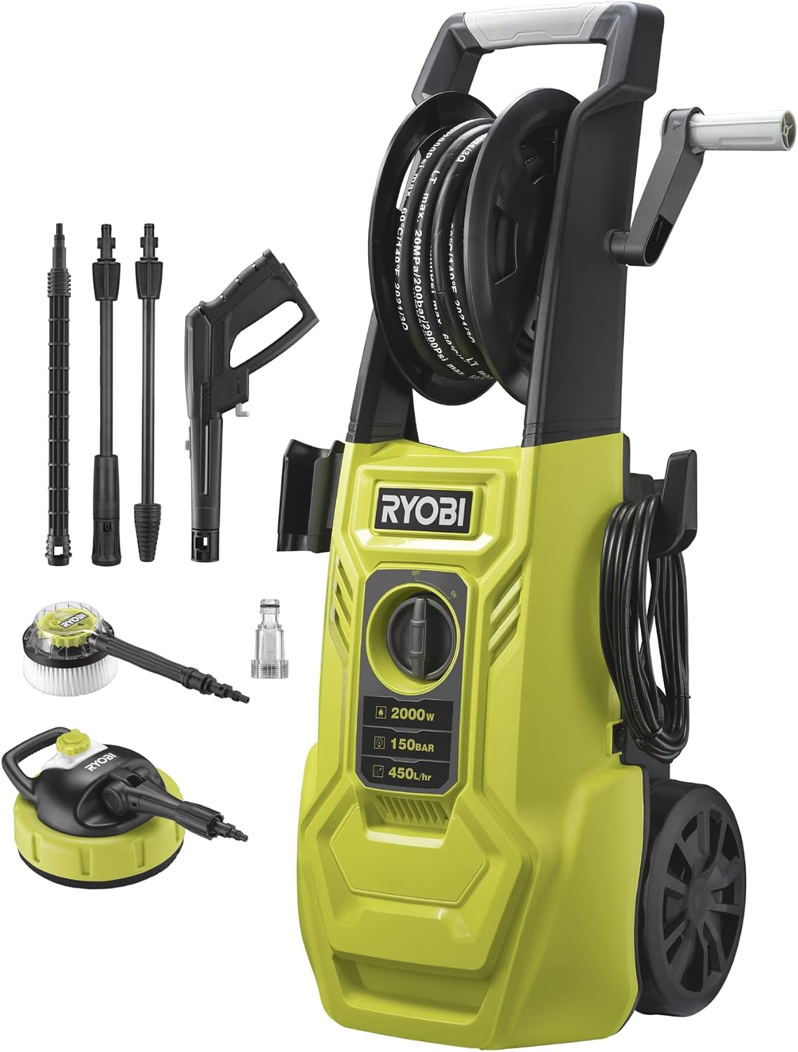 RYOBI nettoyeur haute pression, 2000 W, 450 L, 8 m, Noir