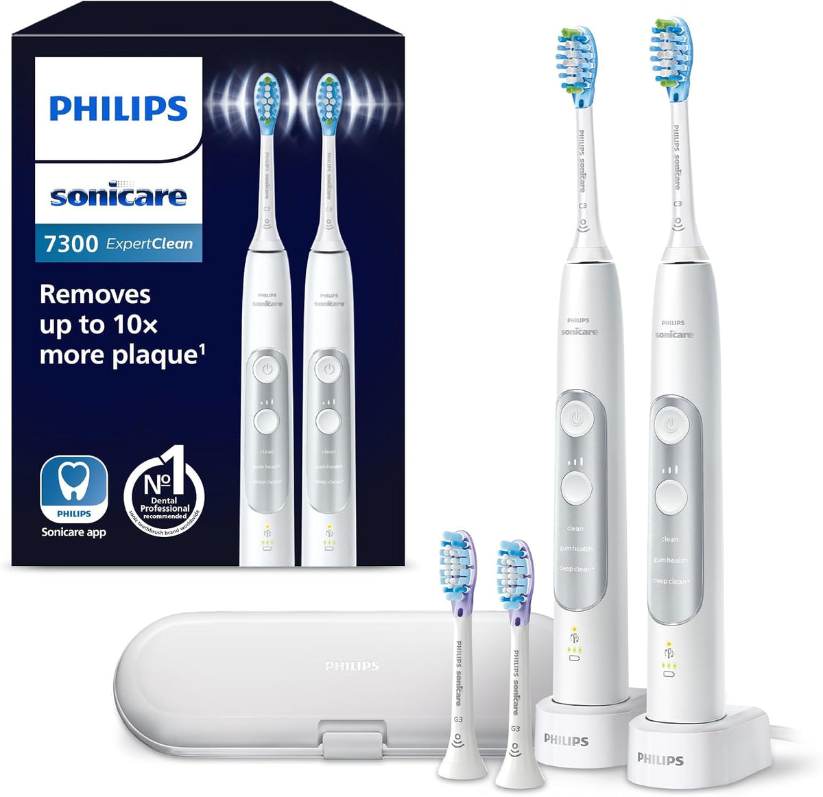 PHILIPS Soniques, Blanc, contrôle de pression, étui de voyage -, Lot de 2, modèle HX9611/19