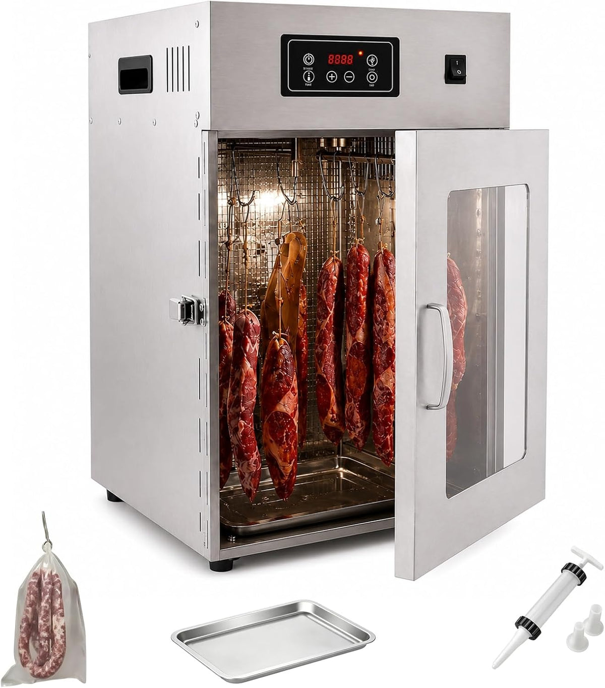 Kiboom armoire, 800 W/850 W/1500 W., 1500 W, Argenté, de Maturation à Sec en Acier Inoxydable, Rotation à 360°