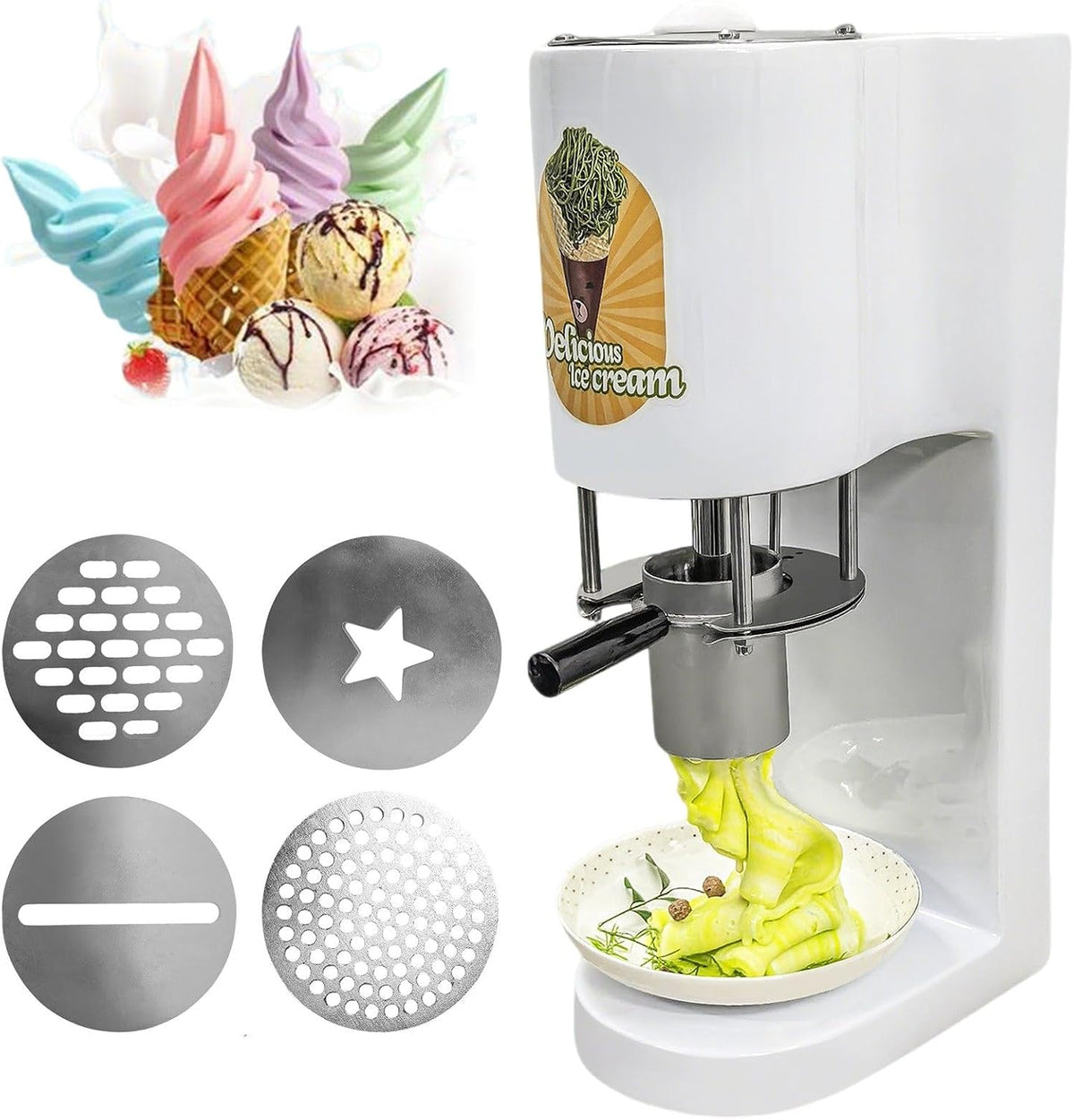 ExoticaBlend sorbetière, 30 × 20 × 57 cm, 420 ml, 80 W, 0,42 L, Argenté/Blanc, Machine à Glace Spaghetti Professionnelle