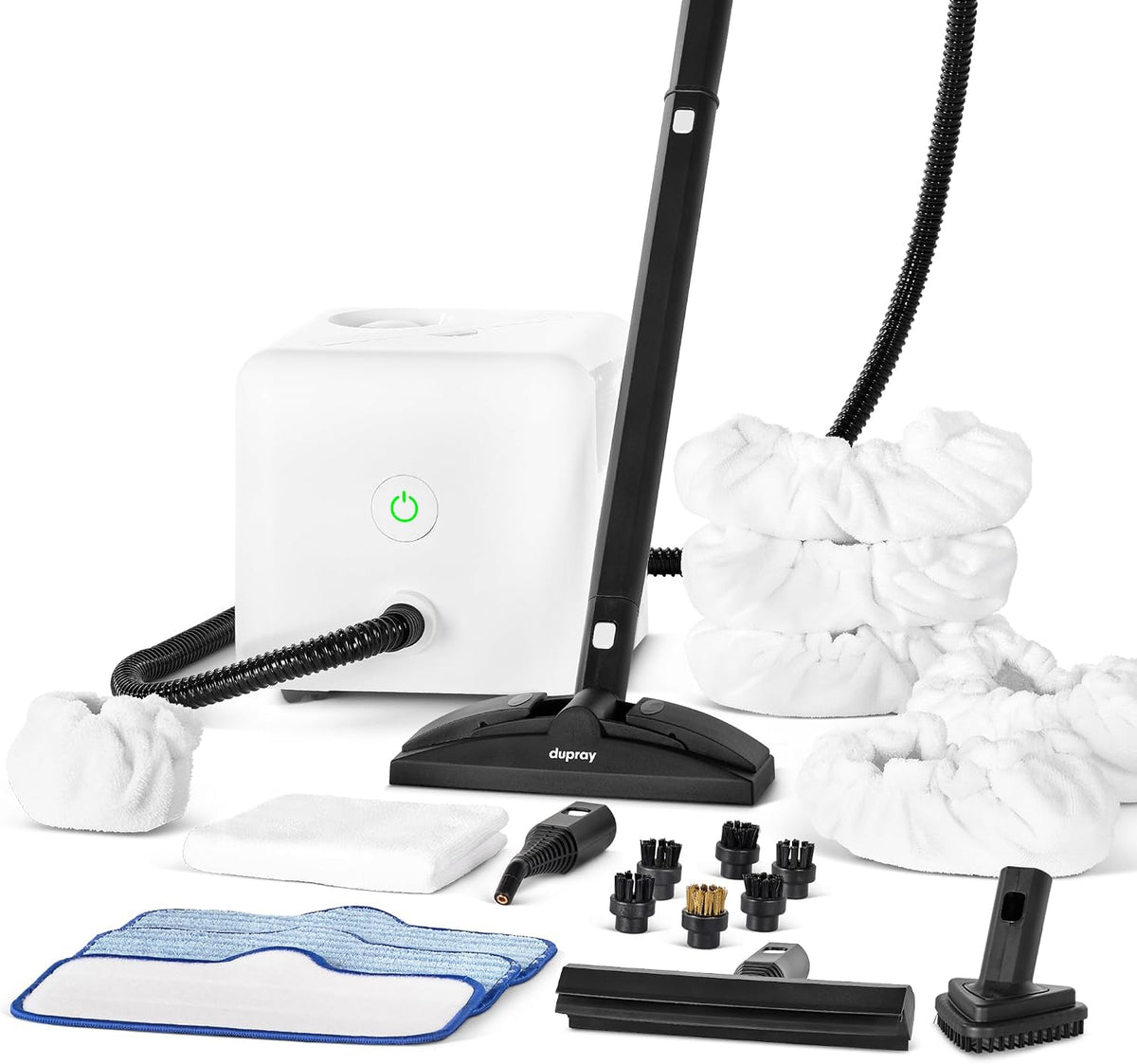 Dupray canapé, Noir, Nettoyeur Vapeur Neat, Kit 22 Pièces avec 5 Grands bonnets inclus, Pack complet 22 pièces avec 5 bonnets rectangulaires