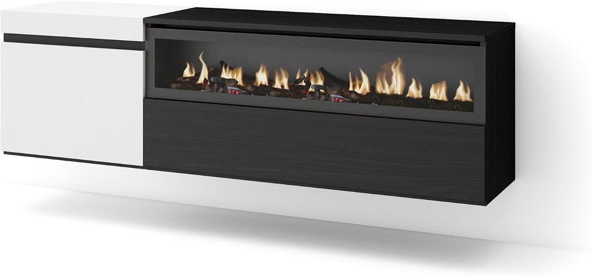 Skraut Home cheminée électrique, 102 cm de large, 21 cm de haut., 34w., 150x45x35 cm, Blanc/Noir, Meuble TV