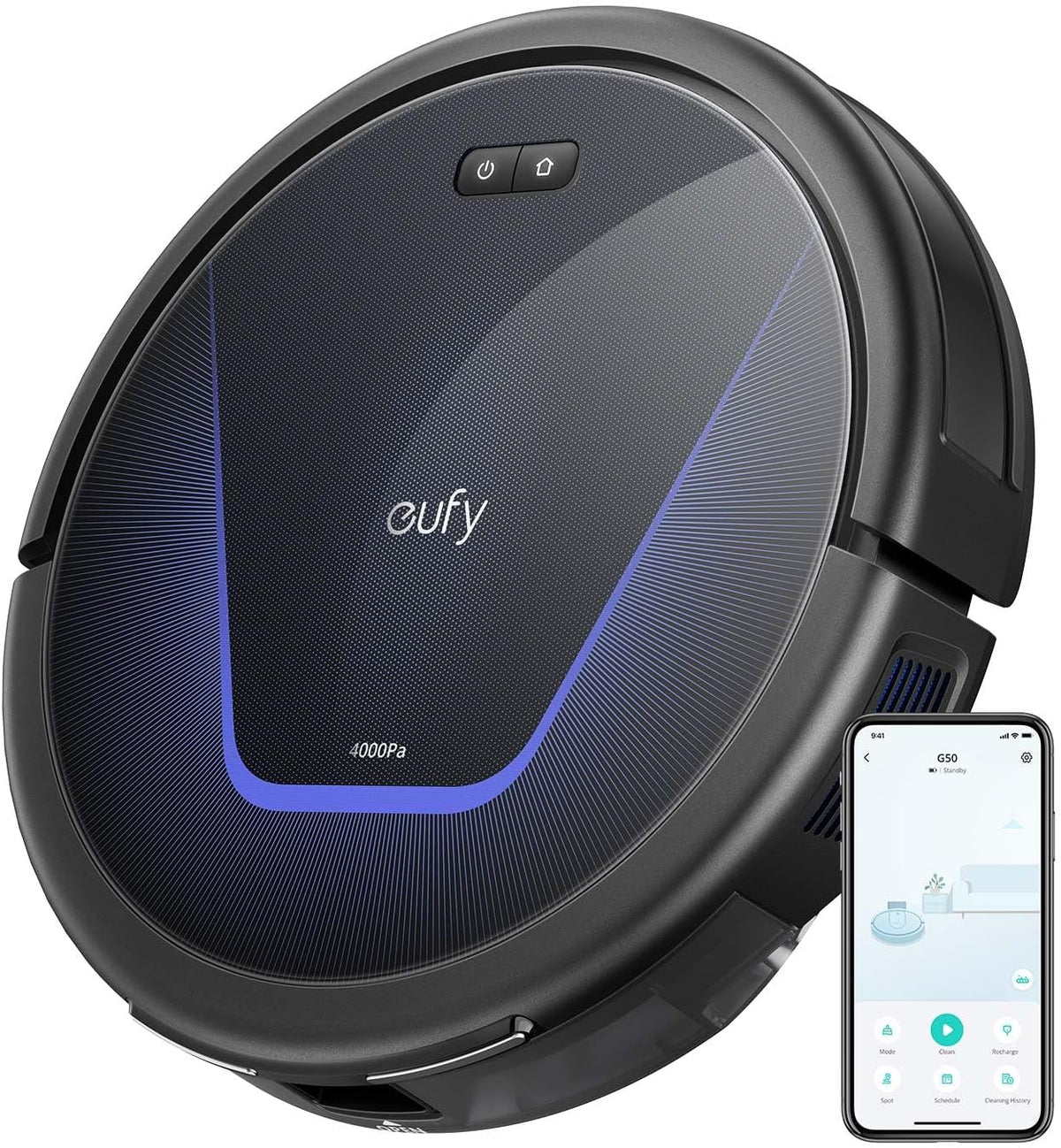 eufy robot aspirateur, Noir, G50 Aspirateur Robot avec Puissance d'aspiration de 4 000 Pa, Dynamic Navigation
