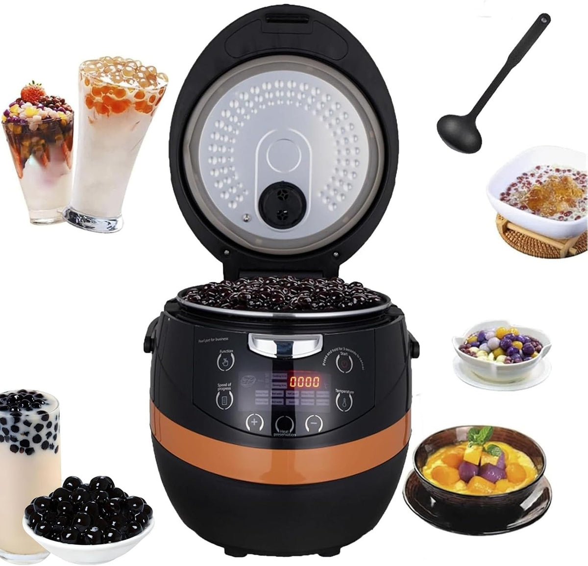 RSQQL Multicuiseurs, 8 L, 1350 W, Noir, Machine à Boba automatique Pearl Pot, cuiseur à tapioca professionnel
