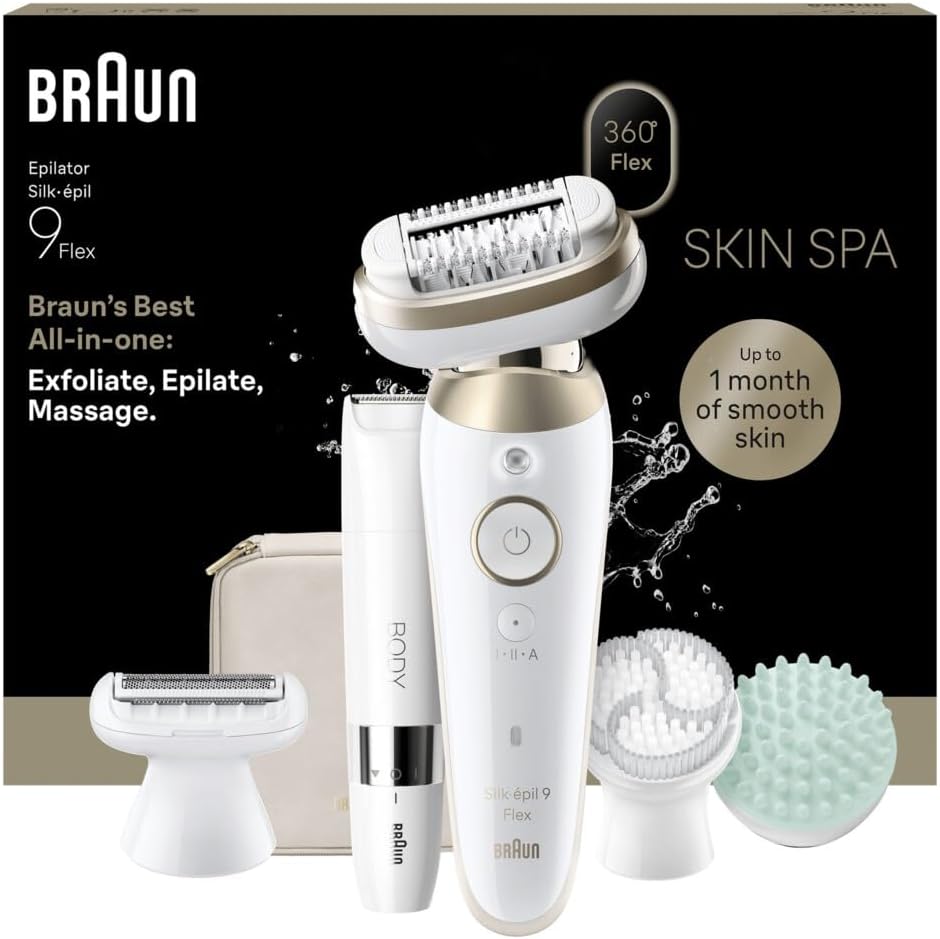 Braun Épilateurs et accessoires, Marron/Doré, Silk·épil 9 Flex SkinSpa Épilateur pour femme, humide et sec