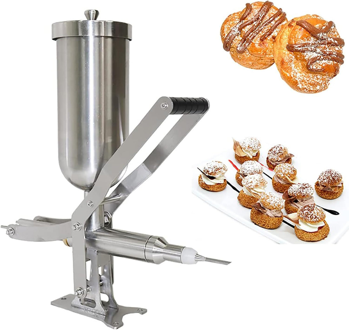 Machine Machines à donuts, 5 L., acier inoxydable 304., argenté., à churros commerciale avec remplissage de confiture