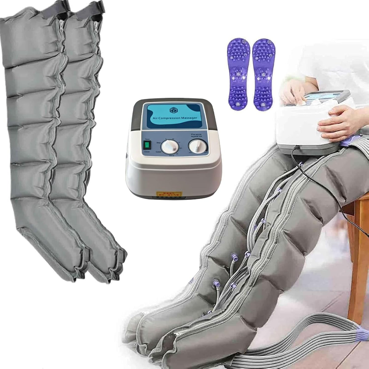 Masseur appareil de massage, 220 V 50/60 Hz, inférieur à 50 dB, Noir, électrique à Compression d'air pour Jambes