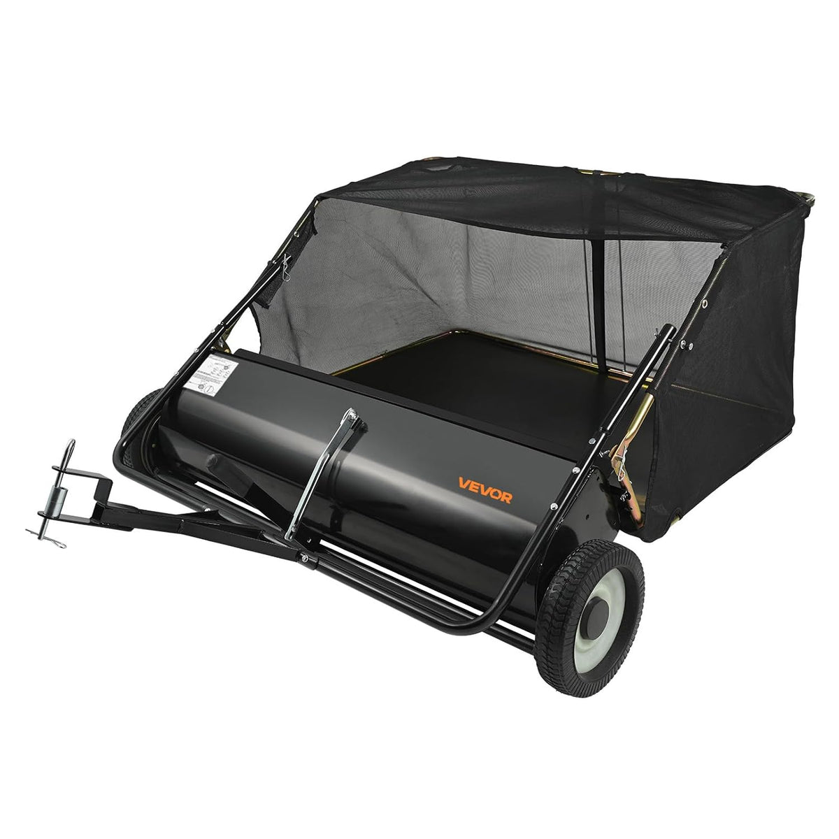 VEVOR appareil de massage, 127 cm, 736 L, Noir, Balayeuse à Gazon Tractée, Balai Ramasseur Herbes et Feuilles