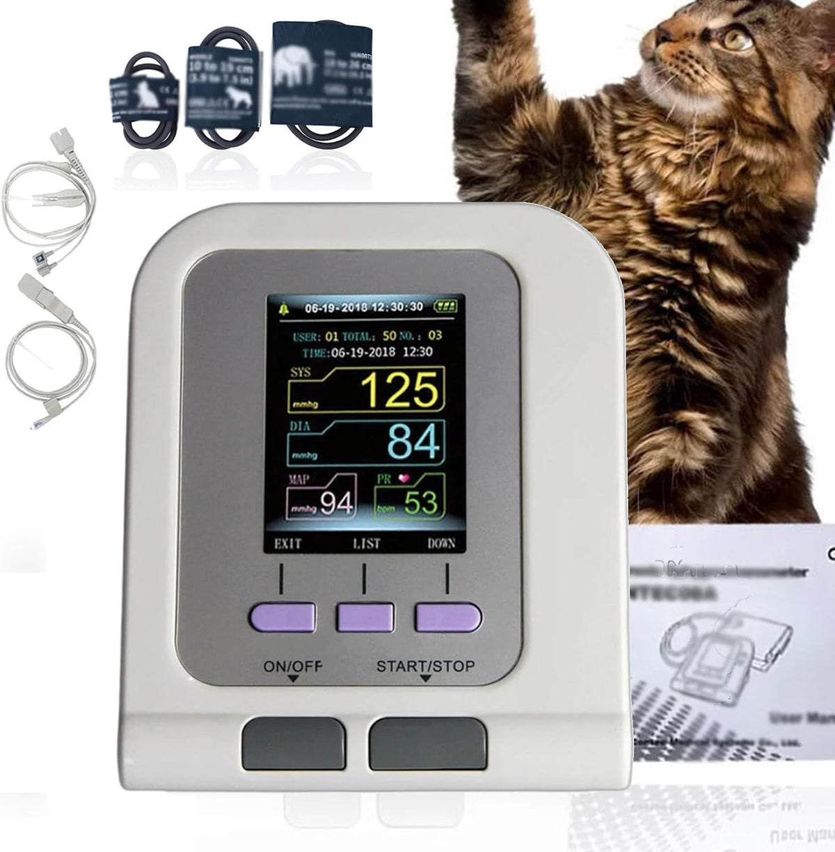 ZyKnaurral Tensiomètres, Noir, Tensiomètre numérique vétérinaire, tensiomètre électronique pour chats/chiens/moutons/chevaux/éléphants