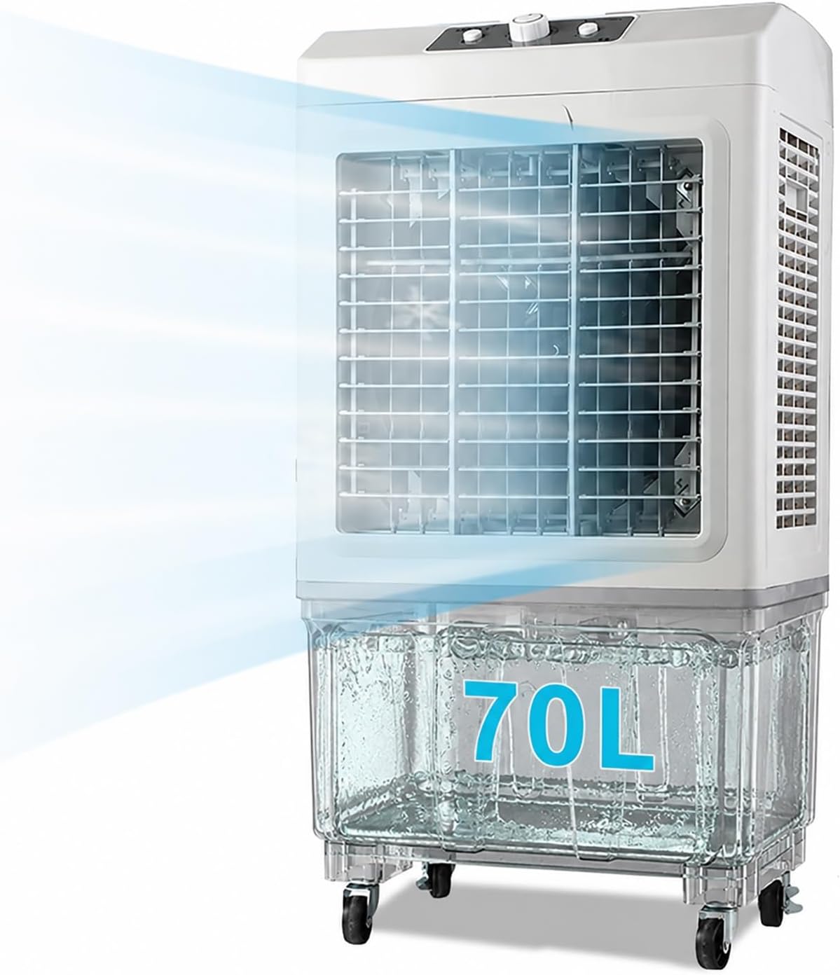 FQMYLTYN rafraîchisseur d'air, ≤ 65 dB, 70 L, 50x37x88 cm, Blanc, par Évaporation sur roulettes, Modèle Industriel avec Réservoir