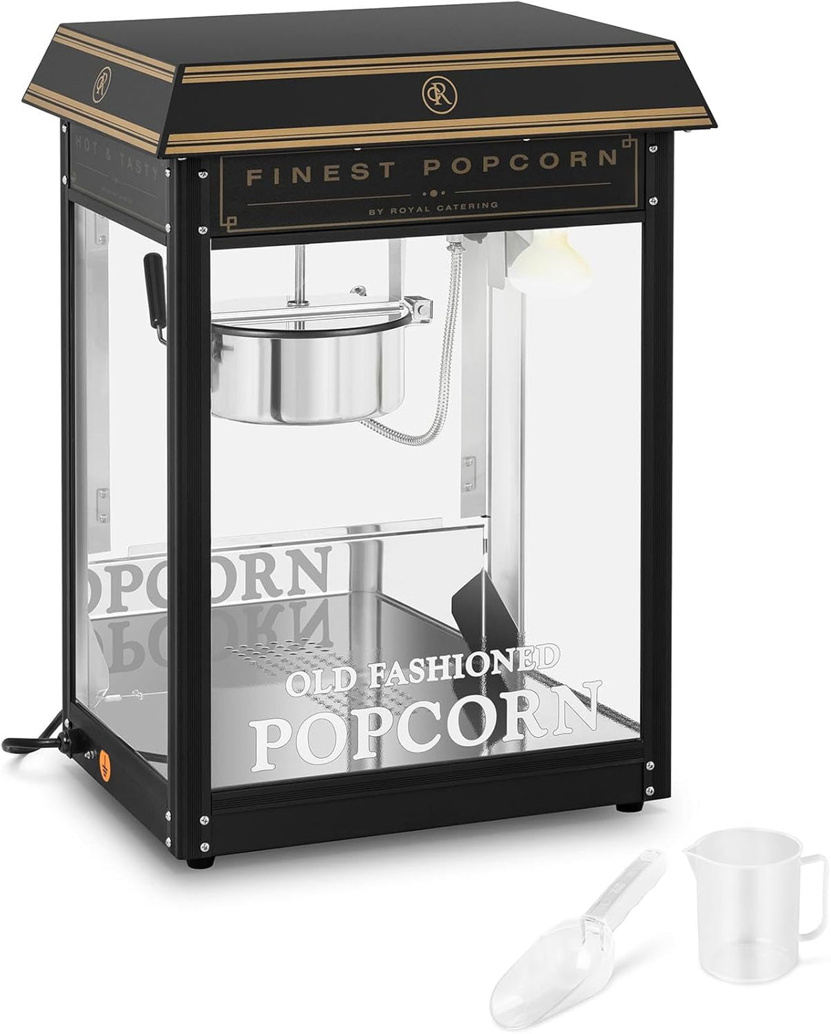 Royal Catering Appareils à popcorn, 500 W, 5 kg, Noir, Machine À Popcorn Professionnelle (1, 220-270 °C, Éclairage) Rétro & Or
