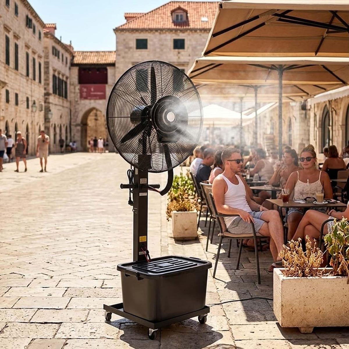 Générique rafraîchisseur d'air, 260 W, Blanc, Ventilateur Avec Eau Pour Terrasse Extérieure, Ventilateur Brumisateur Industriel Sur Pied Moteur Cuivre
