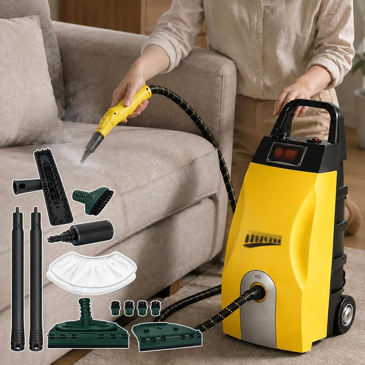 agreilduite nettoyeur vapeur, 3000 W, 3000 W, 5 Bar, 3,5 L, 2,5 m, Jaune, Garage Yellow, Réservoir, ateliers